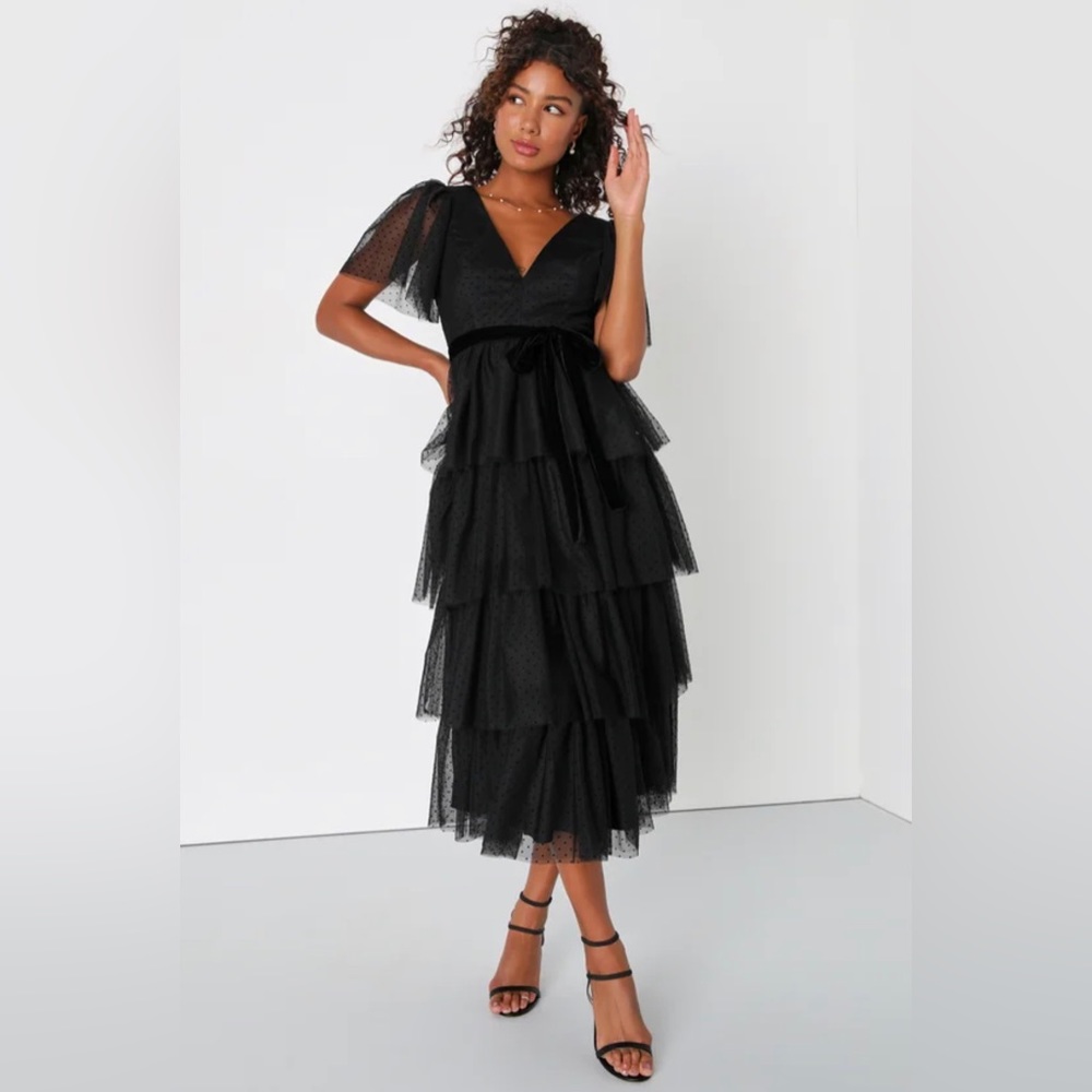 Lulus Darling Elegance Black Mesh Swiss Dot Dress